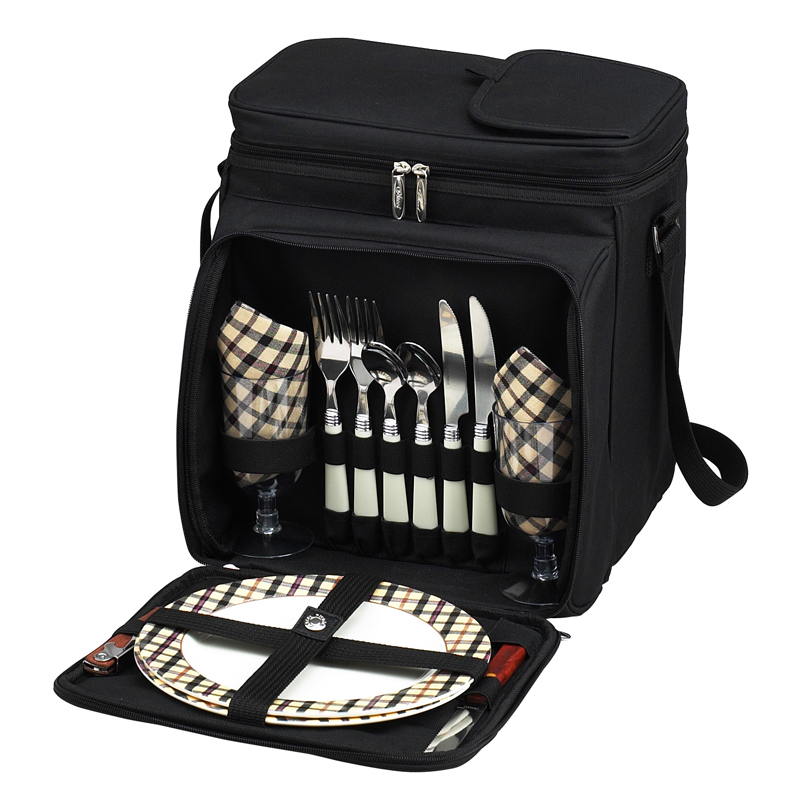 Picnic at Ascot Equipped Picnic Cooler on Wheels Black with London Plaid 
