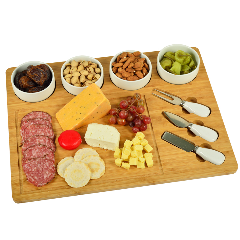 8 Piece Large Bamboo Cheese Board Set