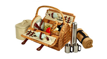 Assembled & Quality Approved in the USA Designed Picnic at Ascot Dorset English-Style Willow Picnic Basket with Service for 4 Coffee Set and Blanket 