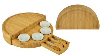 Designed & Quality Checked in the USA Picnic at Ascot Original Personalized Monogrammed Engraved Bamboo Cutting Board for Cheese & Charcuterie with 3 Ceramic Bowls & Bamboo Spoons 
